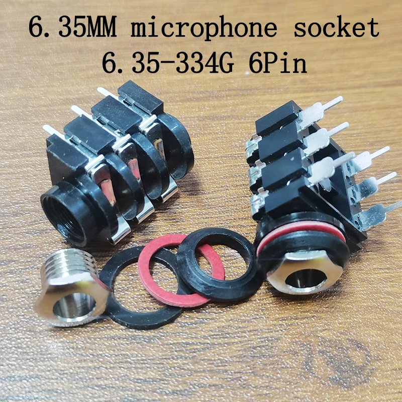 1pcs 6.35MM Microphone Socket 6.35-334G 6-pin Direct Insertion Audio Headphone Socket Microphone Stand Audio Amplifier Stand