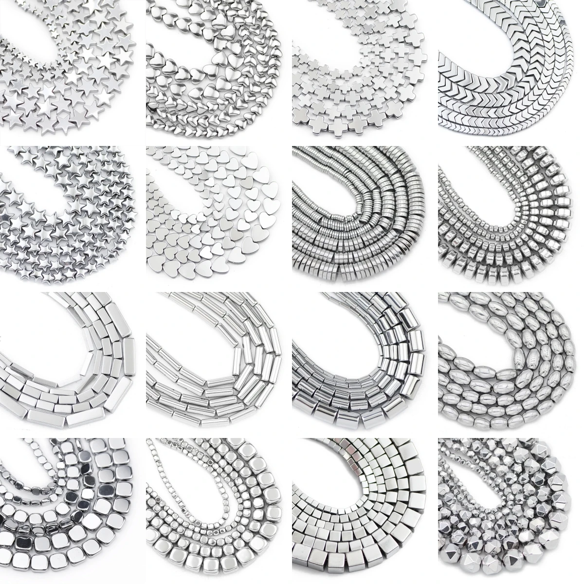 15‘’ Silver Plated Hematite Natural Stone Round Heart Star Arrow Square Loose Spacer Beads For Jewelry Making Bracelet Necklaces