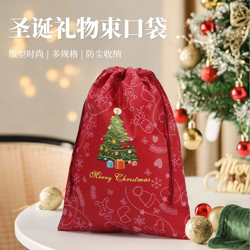 10PCS Christmas Pack Chocolate Candy Gift Non-Woven Drawstring Pocket