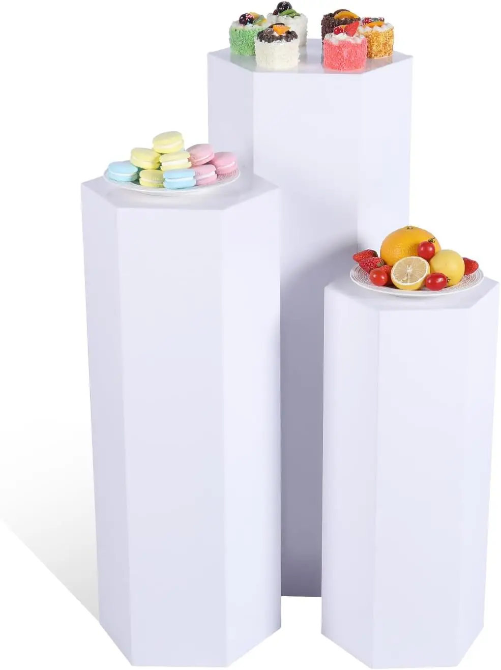 Hexagonal Pedestal Stands Metal Display Pedestal Stand, Wedding Pedestal Stand, Display Pillars for Parties, White Cake Pedestal