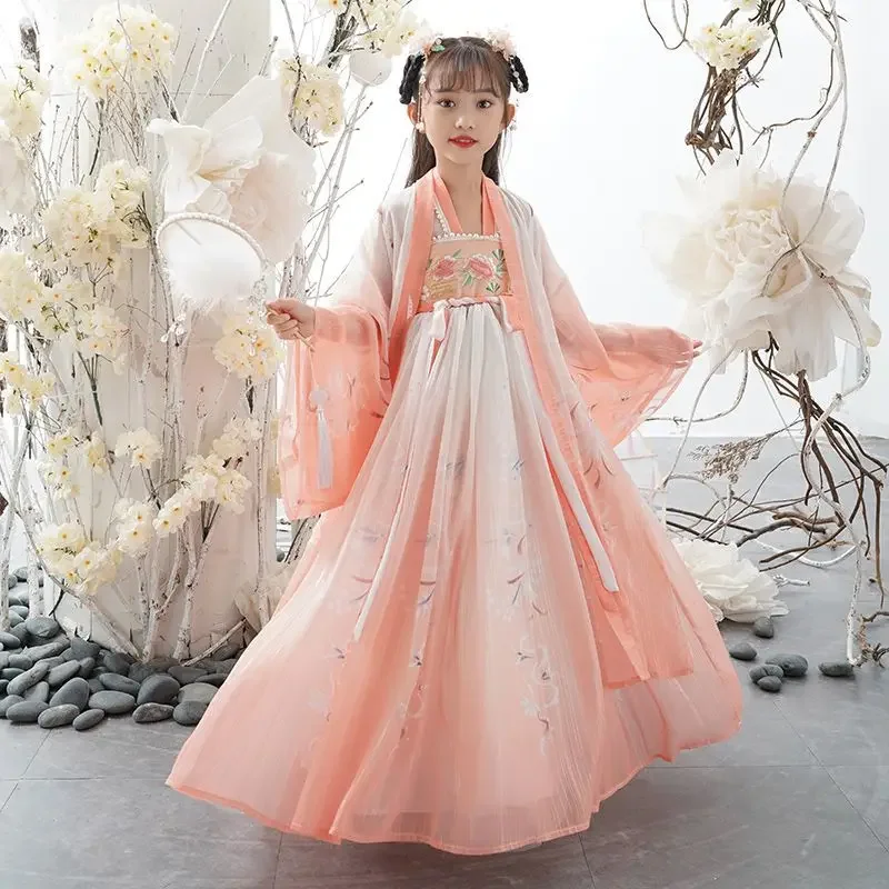 

Children's Sets Long Dress Girl Outfit Costume Kids Clothes Summer Halloween Cosplay Girls Dresses Suit Tang Baby Hanfu Vestidos