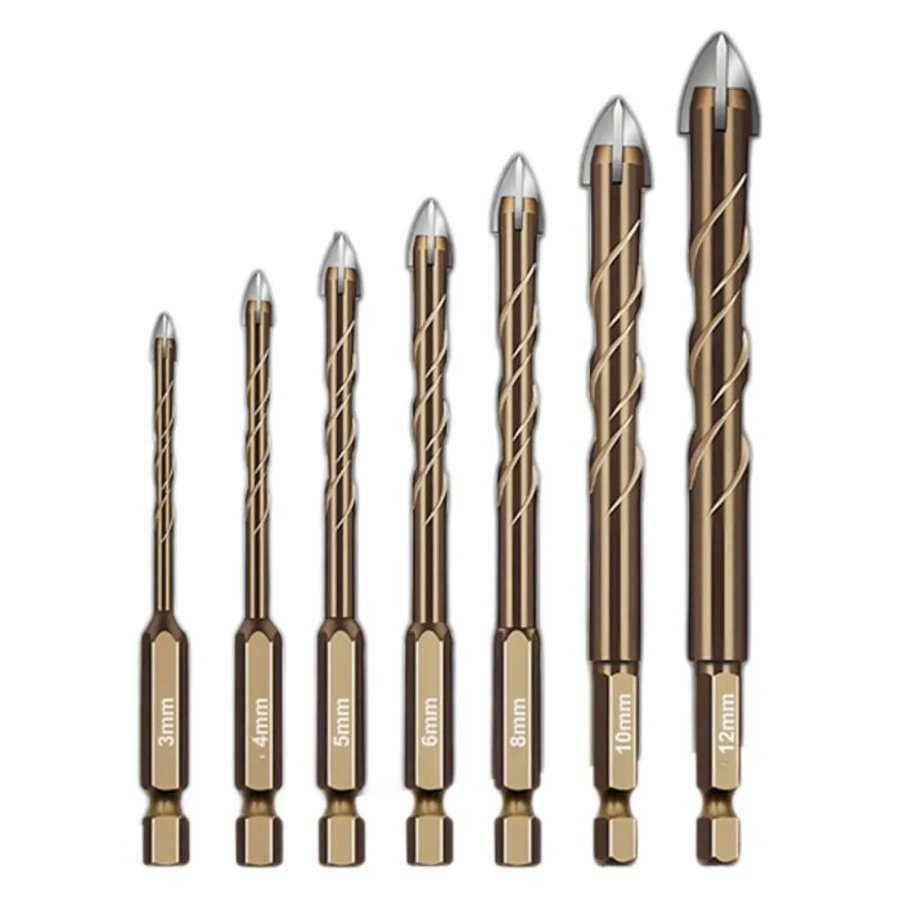 3-12mm Spiral Fluted Cross Drill Bits Hex Shank Spiral Groove for Concrete Ceramic Glass Ceramic Tiles Metal Tools Accessories