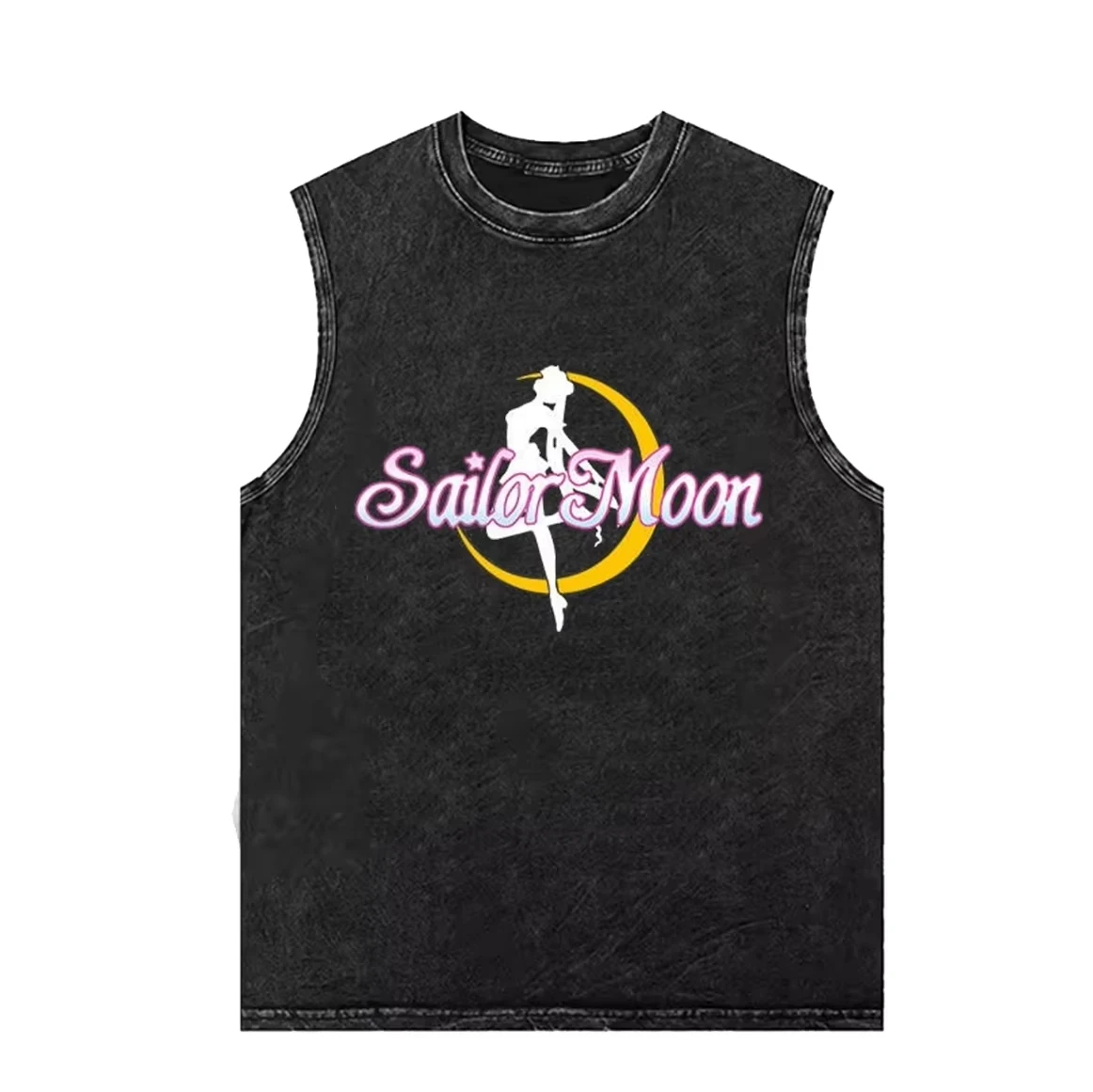 

Мужская майка, летняя одежда Y2k, жилет в стиле аниме «Сейлор Мун», мужская рубашка без рукавов, винтажная стираная одежда большого размера для спортзала, уличная одежда
