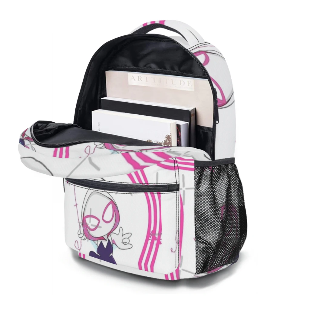 Spider Ghost Pattern School Bag, mochila de desenho animado para crianças, elegante, fofa, bebê Spidey, nova, 17"