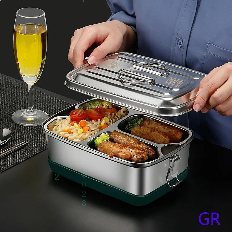 304 Stainless Steel Lunch Box Leakproof Double Layer Bento Box Large Capacity Microwave Steamer