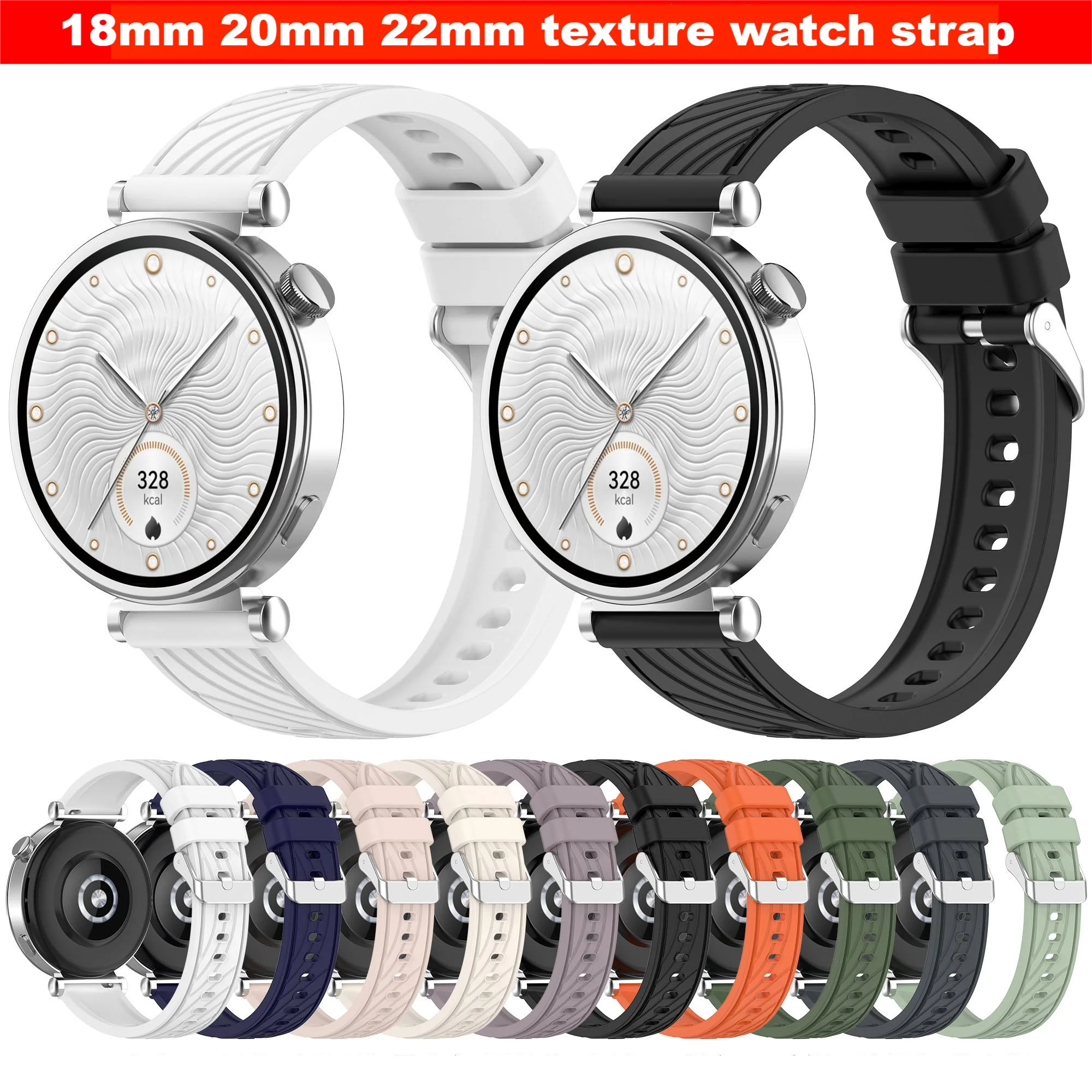 Silikonarmband für Samsung Galaxy Watch 7 6 5 4 Armband/Huawei Watch GT 5 4 3/Garmin Forerunner 255 265/Xiaomi Watch Texture Strap