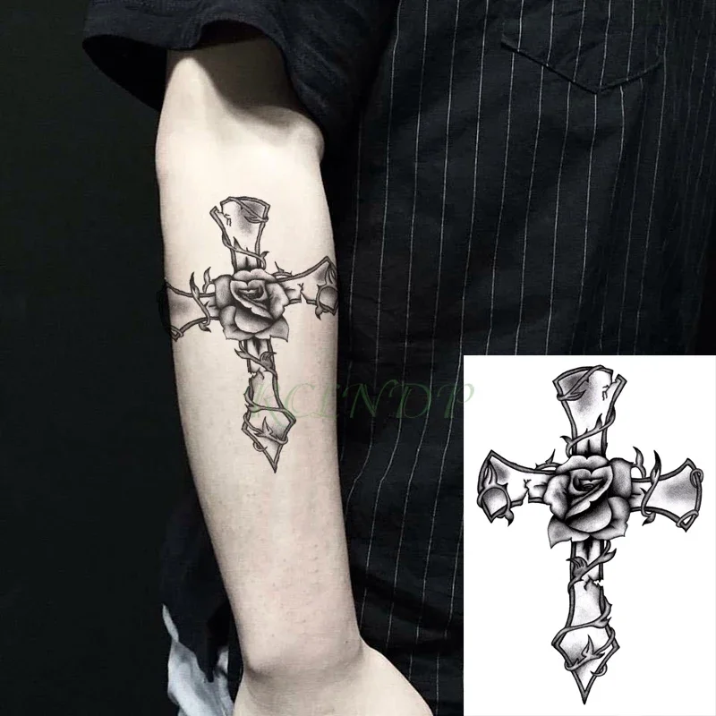 Waterproof Temporary Tattoo Sticker Cross Flower Flash Tatoo Fake Tatto Hand Leg Body Small Art for Men Women