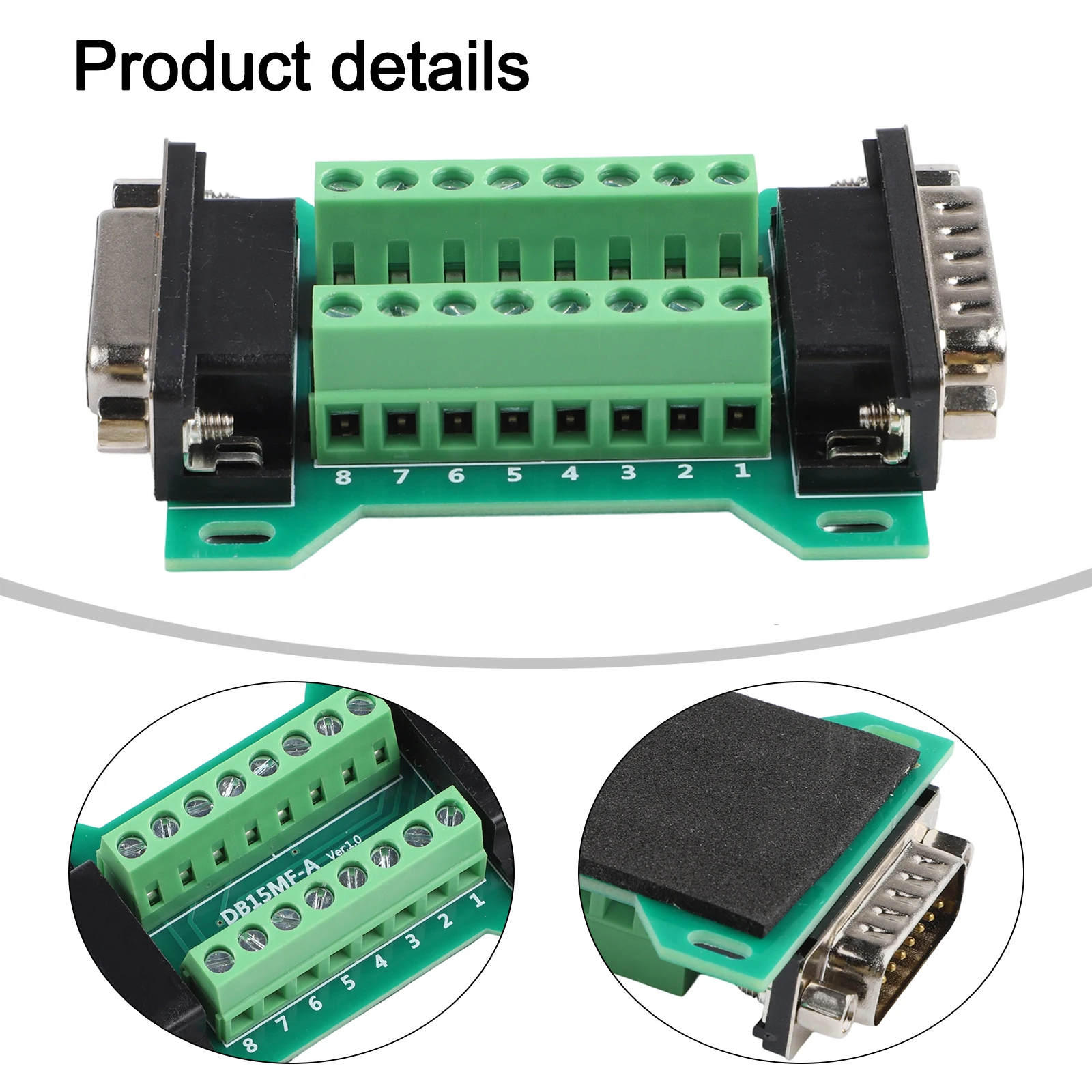 DB15MF-A Terminal Block Adapter for Male Female Connectors with Solderless Installation for Electronics and Field Work