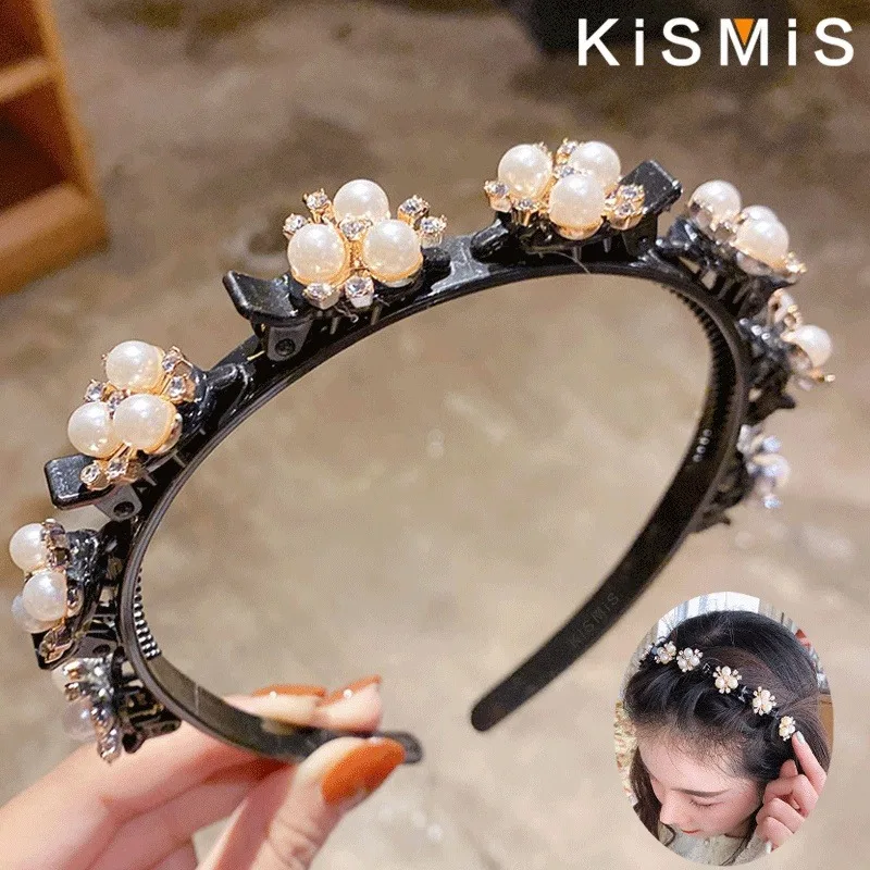 

KISMIS Anti-Slip Elegant Hairband Ladies Sports Headband Double Bangs Hairstyle Makeup Hair Clip Fashion Hair Accessories