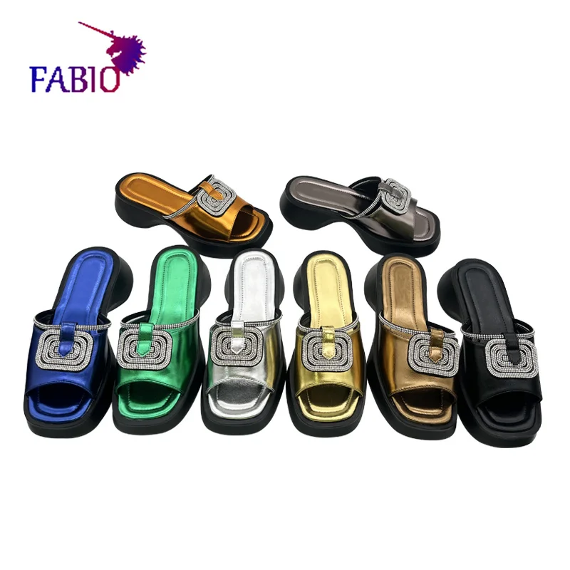 FABIO PENNY Women\'s Summer Slippers 2025 Diamond Bright Fashion Beach Party Casual Comfortable Elegant Slip-On Footwear