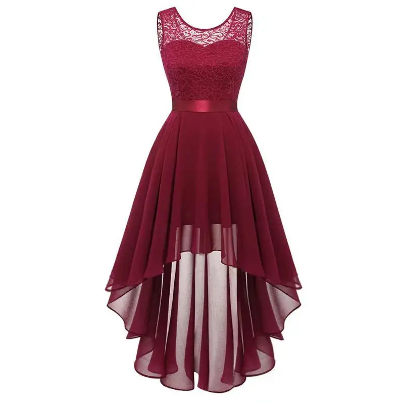 

New Waist Cinching Solid Color Sleeveless Flower Knee Length Lace Daily Dress Short Skirt Customized