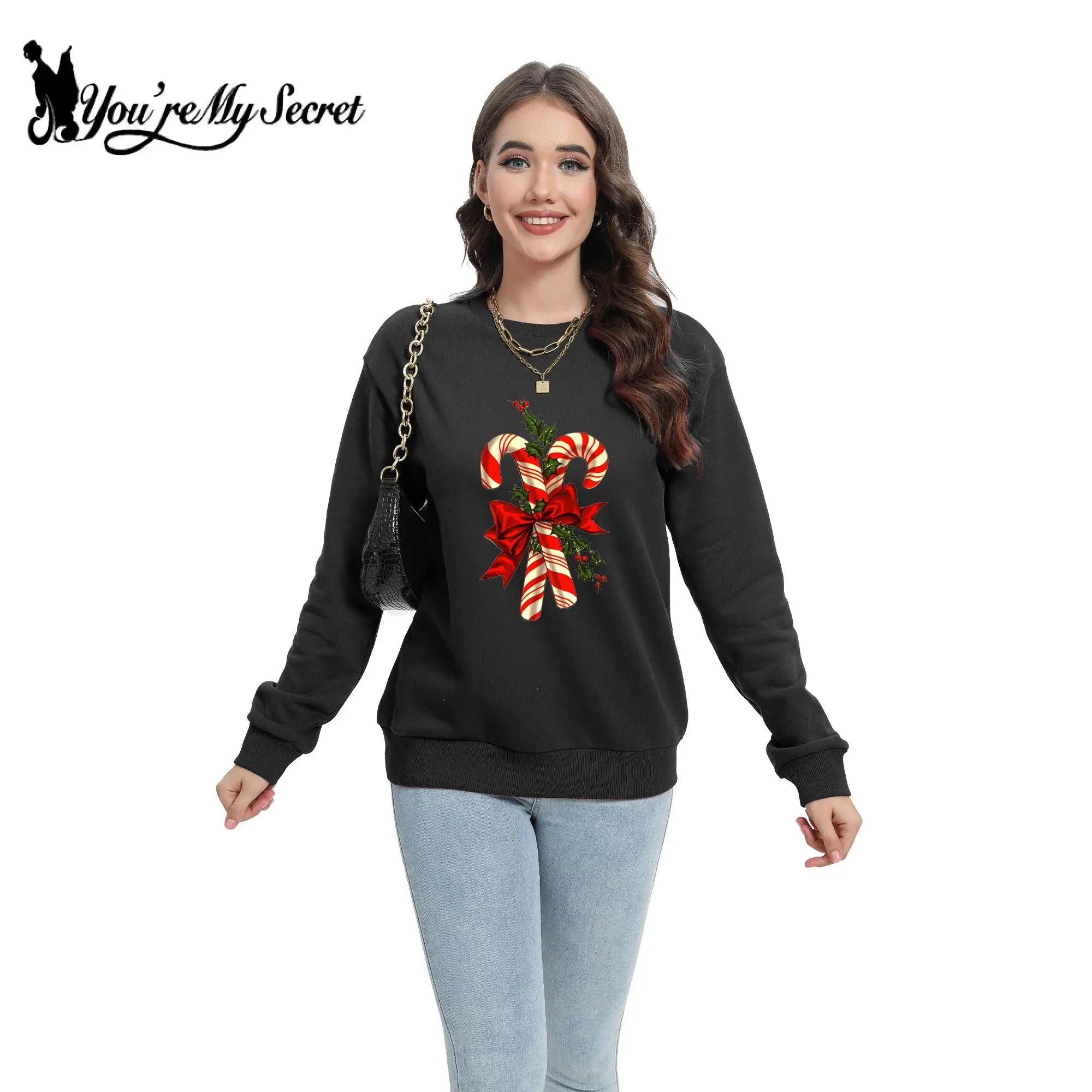 

[You're My Secret] Christmas Holiday Party Hoodies Women Fashion Santa Claus Print Pullover Warm Long Sleeve Tops Clothes