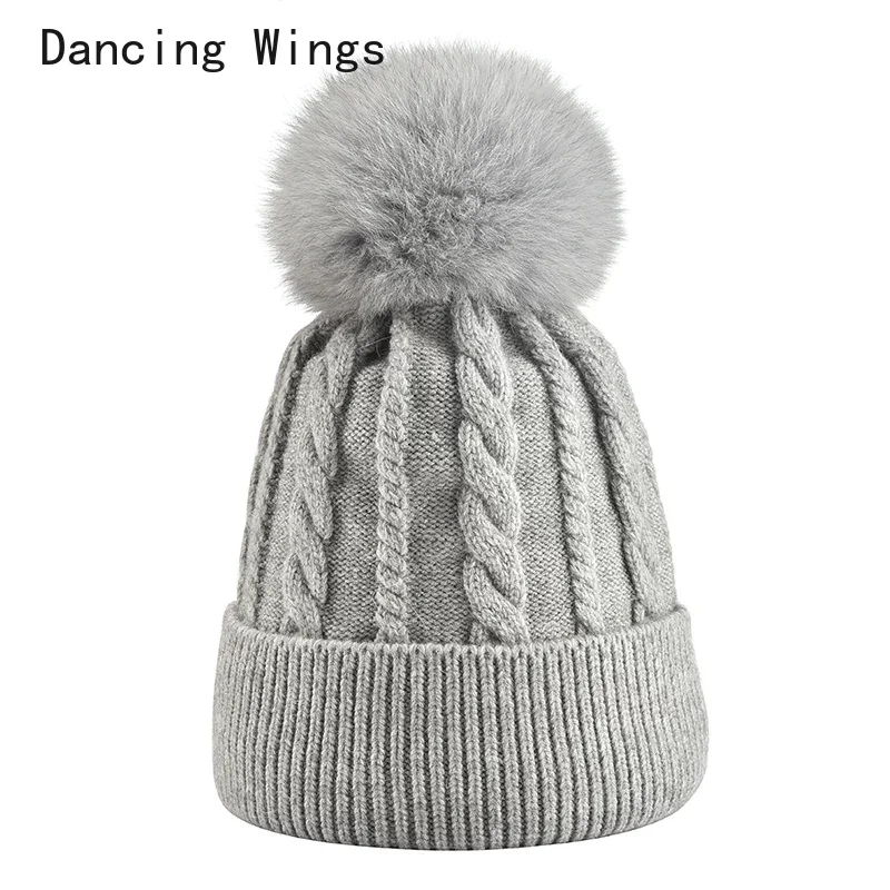 Thick Warm Winter Hat For Women Soft Stretch Wool Knit Hats With Pom Poms Women's Skullies Beanies