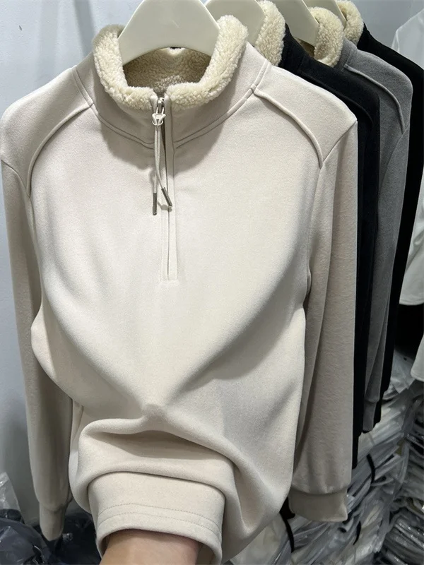 

Женская теплая базовая футболка с длинным рукавом и воротником-стойкой на молнии, корейский стиль, большие размеры, осень-зима