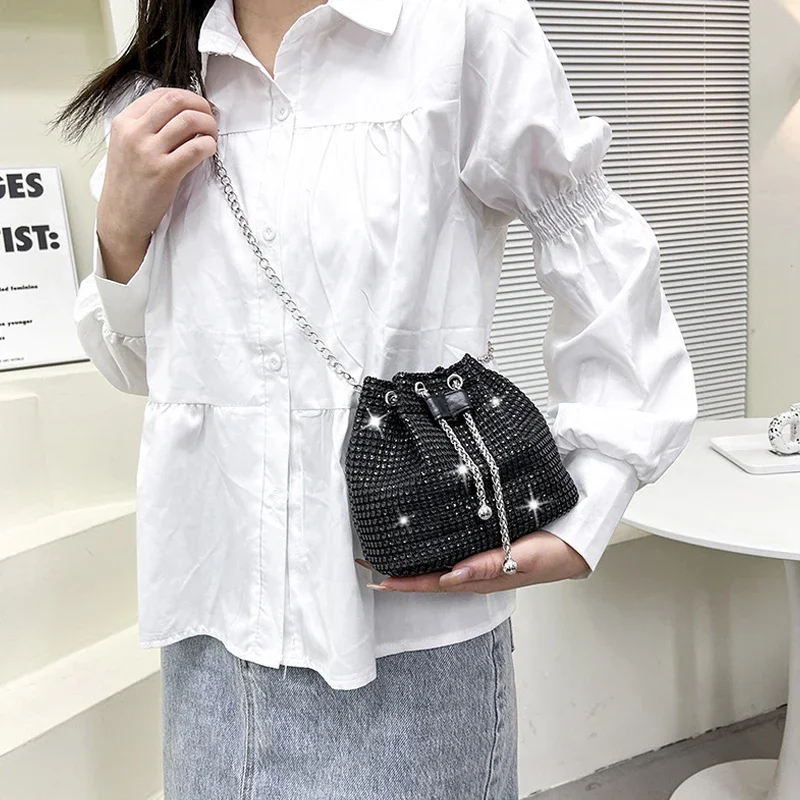 

High-End Rhinestone Bucket Bag Women's Charismatic Versatile Chain Shoulder Bag Luxury Sparkling Fashion Accessory