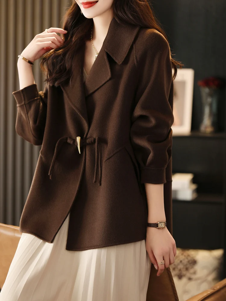 100% Pure Wool Double-sided Coat Women\'s Suit Collar Cardigan Slim Fit Fashion Jacket 2023 Autumn and Winter Warm Cashmere Coat