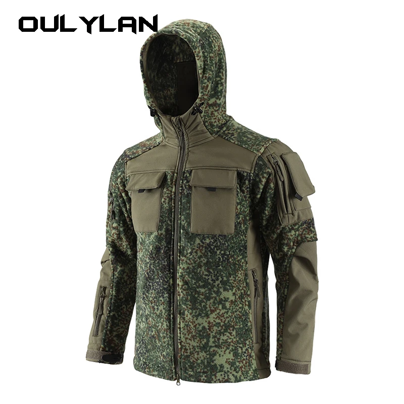 

Winter Fleece Tactical Jacket Men Shark Skin Soft Shell Splicing Hooded Jackets Outdoor Warm Coat Male Multi-pocket Windbreak