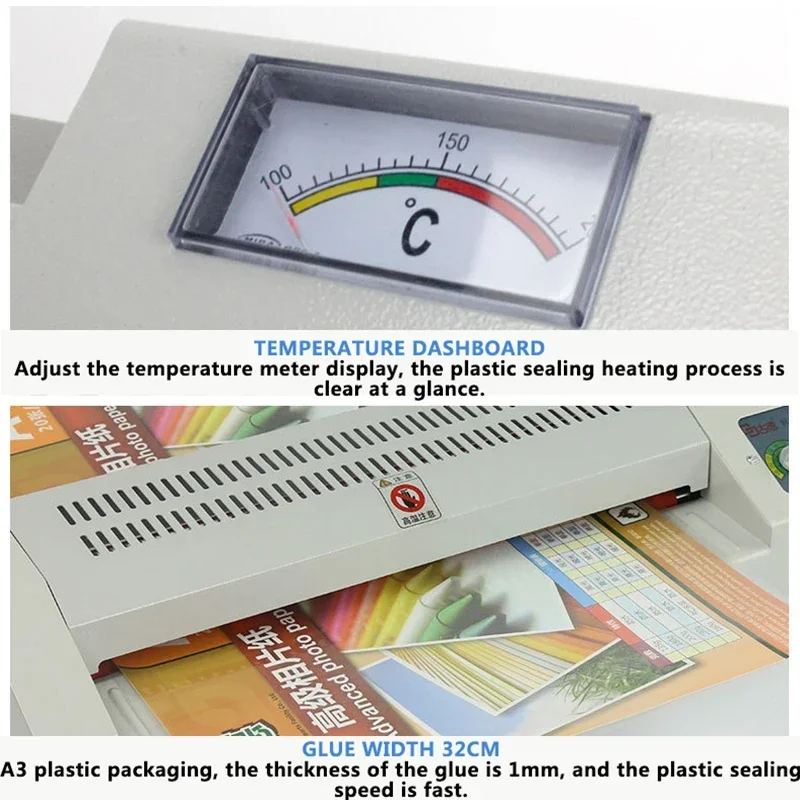 320A Level Adjustable Temperature Metal Laminator Hot and Cold A3 Photo A4 Laminating Machine