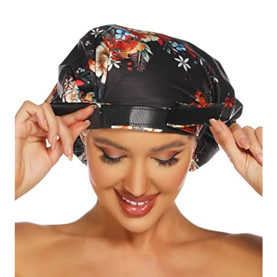 Gorro de ducha para mujer para cabello largo, gorro de ducha de lujo para rastas, trenzas, rizos, locs, cabello rizado, regalo del Día de la Madre, negro