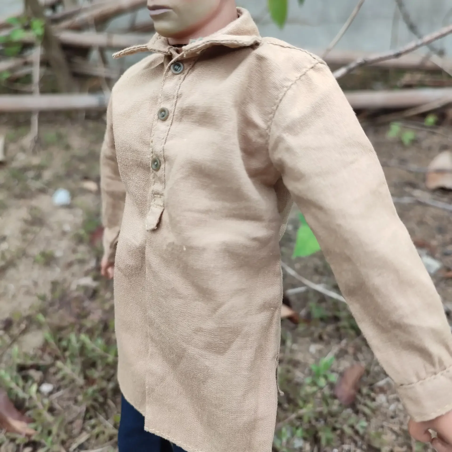 เสื้อเชิ้ตสีทรายแบบไม่มีกระเป๋า สไตล์สงครามโลกครั้งที่ 2 ภาคแอฟริกาเหนือ ขนาด 1/6 สำหรับตุ๊กตาแอคชั่นฟิกเกอร์ขนาด 12 นิ้ว