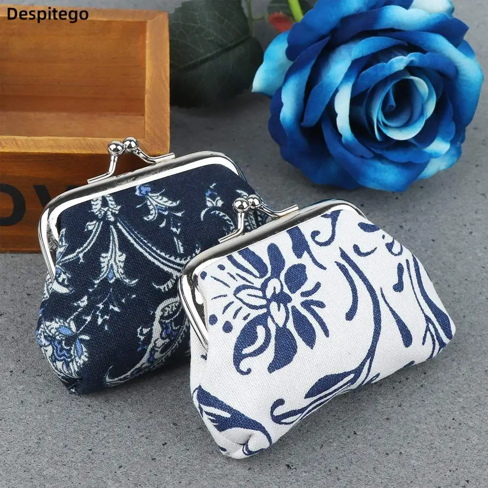 Retro Vintage Blue And White Porcelain Hasp Coin Purses Women Clutch Bag Small Wallet