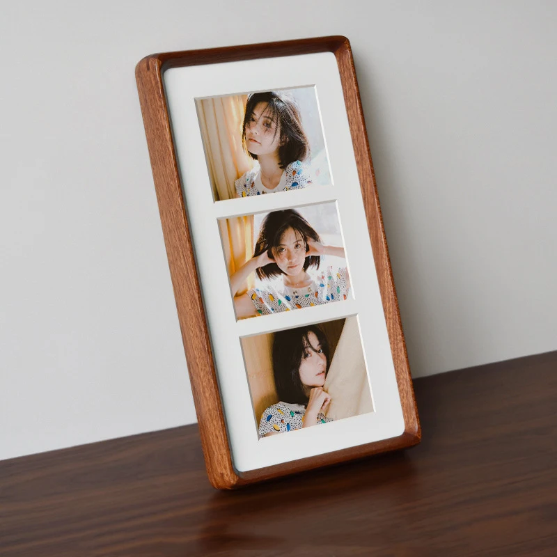 Premium Solid Wood Triple Photo Frame Round Corner Hanging Display Frame for Couples, Children, Picture Frame for Home Decor