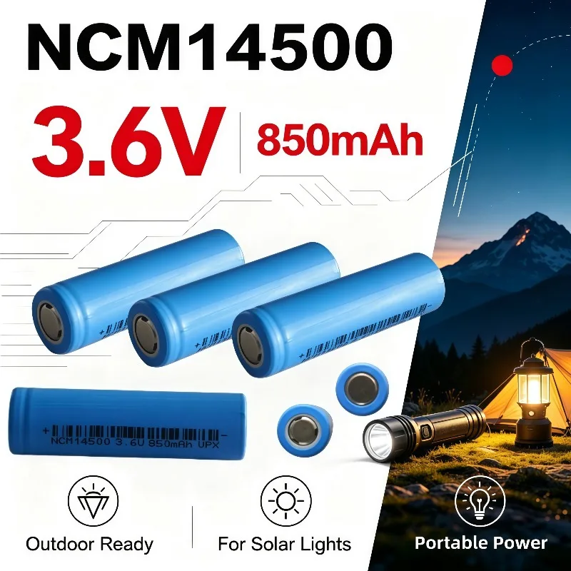 3.6 Volt 850mAh 14500 NCM Rechargeable Lithium Cell, Compatible with Torches, Electric Shavers, Headlamps & Mini Electronics