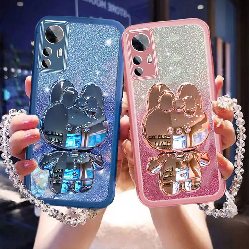 Glitter lanyard Case For Xiaomi 12T,Rabbit mirror Cover For Xiaomi 12T 12 Lite pro Redmi Note12s Holder Protective Lens Case 12T