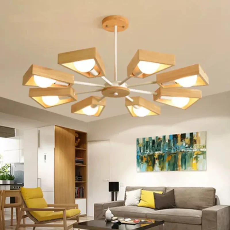 Nordic Minimalist Wooden LED Ceiling Chandeliers Creative Windmill E27 Lamps Restaurant Living Room Study Kitchen Home Lighting