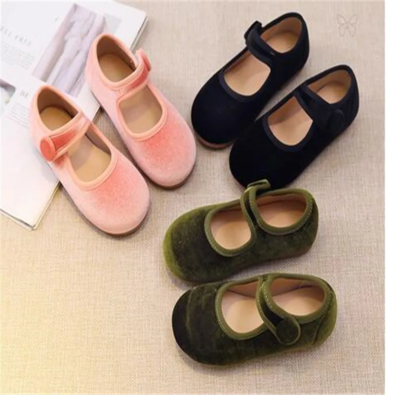 

Girl's Ballet Flats Velevt Round Toe Concise Style Spring Children Princess Shoes 23-36 Shallow Elegant All-match Kids Flats