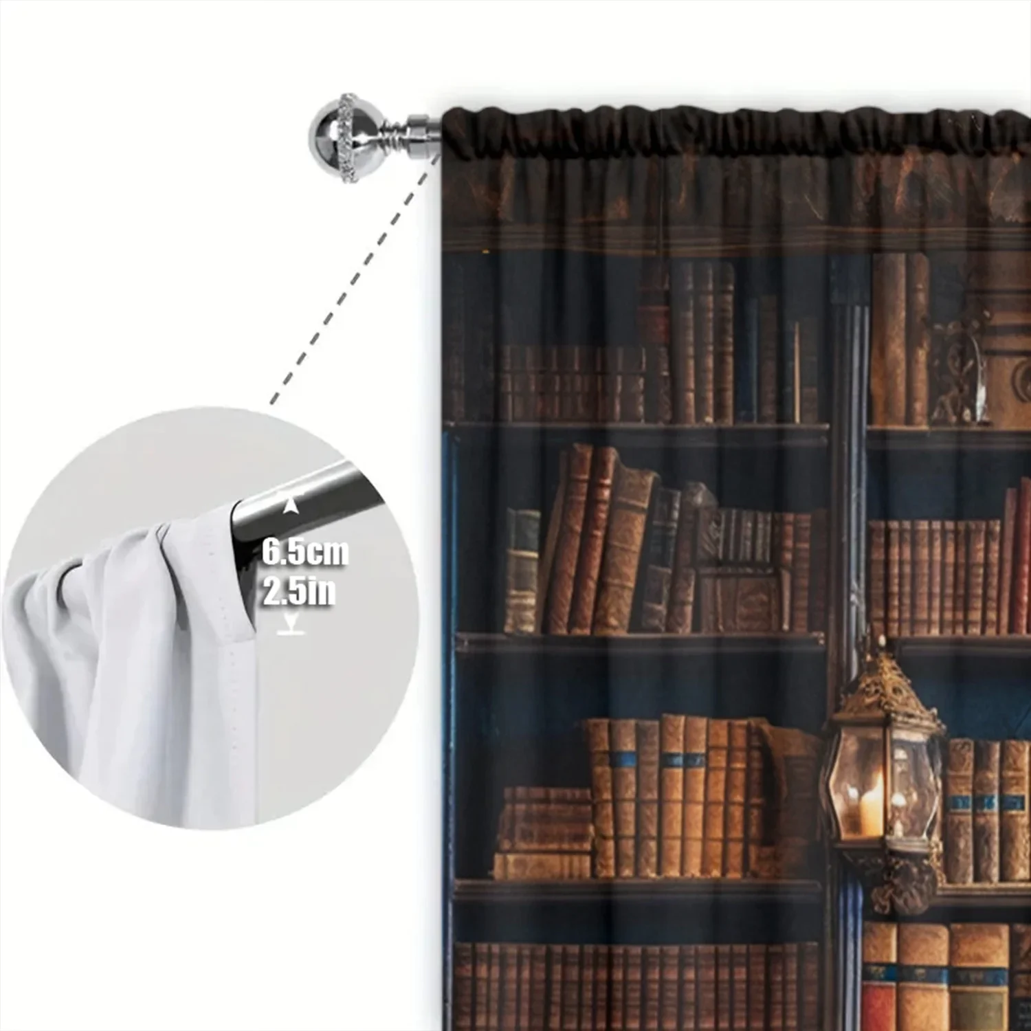 2pcs Middle Ages Bookcase Printed Curtain for Home Decor - Rod Pocket Window Treatment for Bedroom, Office, Kitchen, Living Room