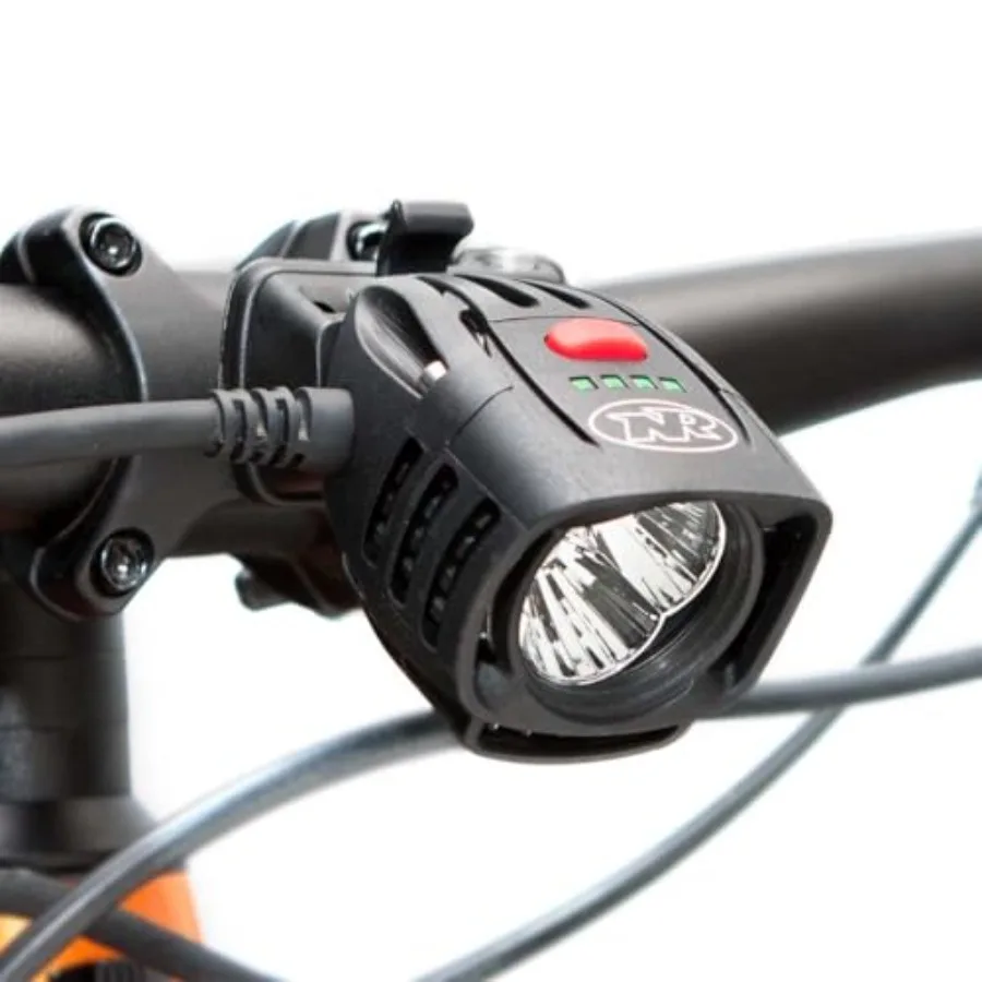 

Pro 2200 Race Front Bike Light 2200 Lumen Rechargeable 4-Cell MTB Headlight 7 Modes w/Fuel Gauge Helmet Handlebar Mount IP64 Du