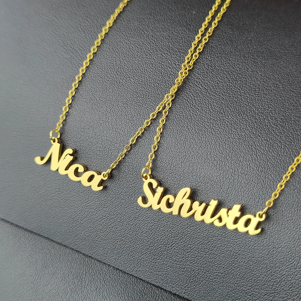 Benutzerdefinierte Namenskette für Frauen, personalisierter kursiver Buchstabenanhänger, Edelstahlschmuck, Herrenkette, Halsband, personalisierbar – Detail 14