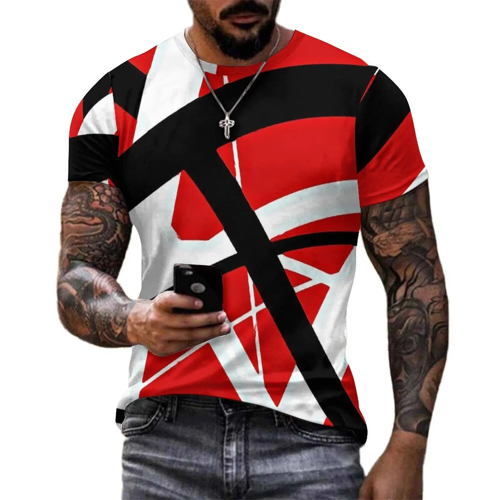 Van Halen Print T Shirt Red Lines Cool T Shirts Short Sleeve Custom Tshirt Cheap Premium Street Style Plus Size Top Tees