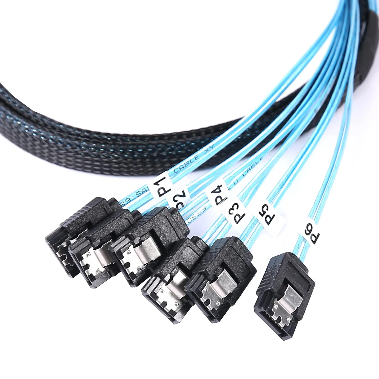 Cable de datos de serie de alta velocidad, Cable SAS de datos SATA3 de doble canal con blindaje de papel de aluminio, 4 piezas/6 piezas, SATA 3, 6gbps, X 4