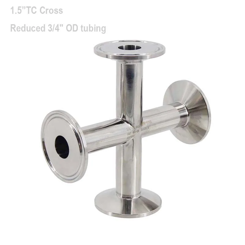 

1.5"TC Cross Reduced 3/4"(19.05mm)OD 5/8"(15.88mm)ID Tubing Sanitary Stainless Steel 304 Homebrew Clover Fitting