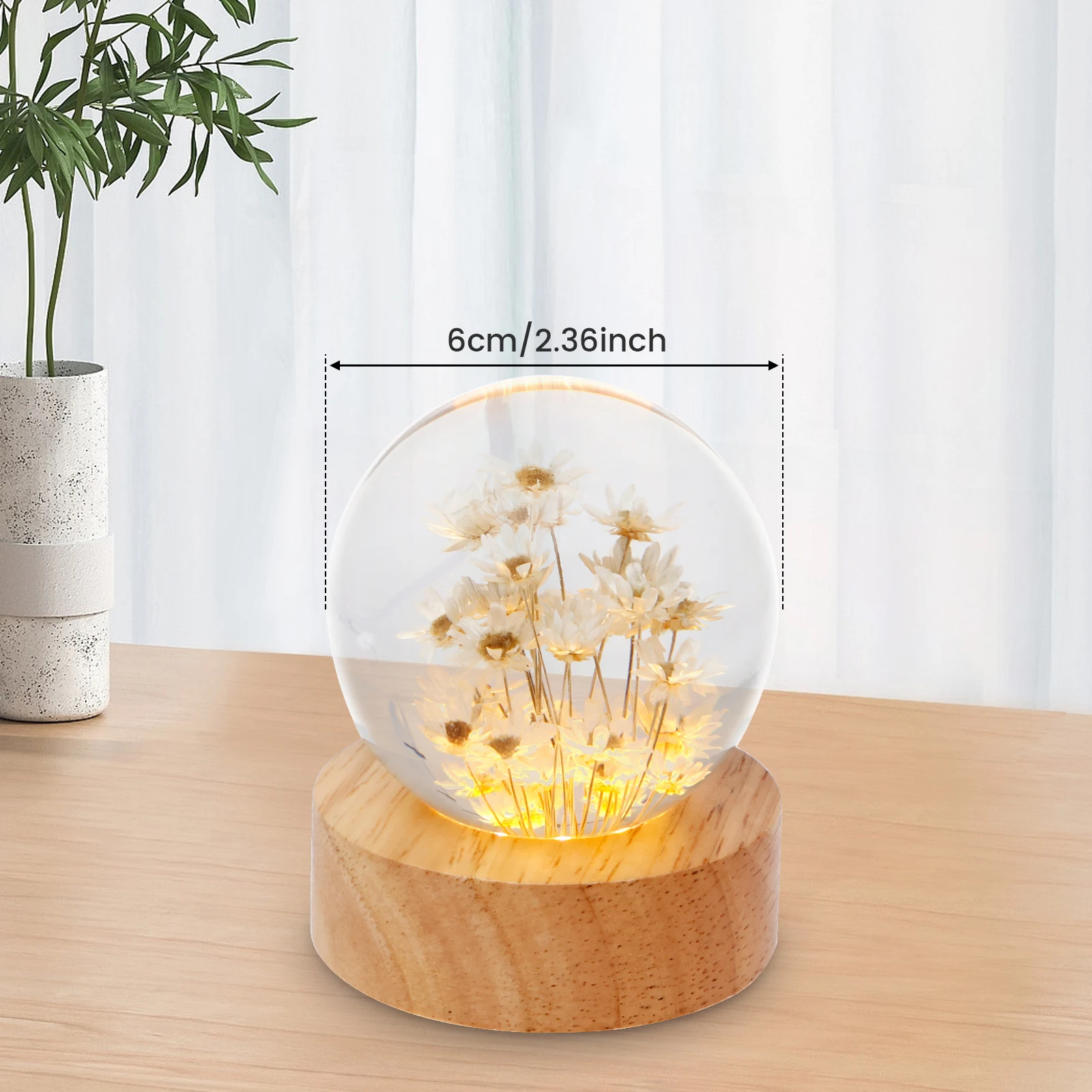 Dandelion Crystal Ball Night Light with Wooden Base USB Powered Dandelion Crystal Ball Night Lamp Fancy Crystal LED Night Light