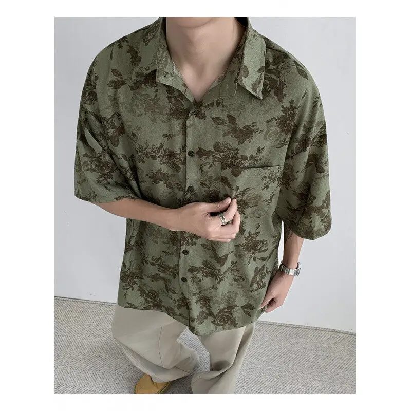 Summer Short Sleeved Shirt Men Fashion Printed Casual Shirt Men Streetwear Korean Loose Flower Shirt Mens Hawaiian Shirts
