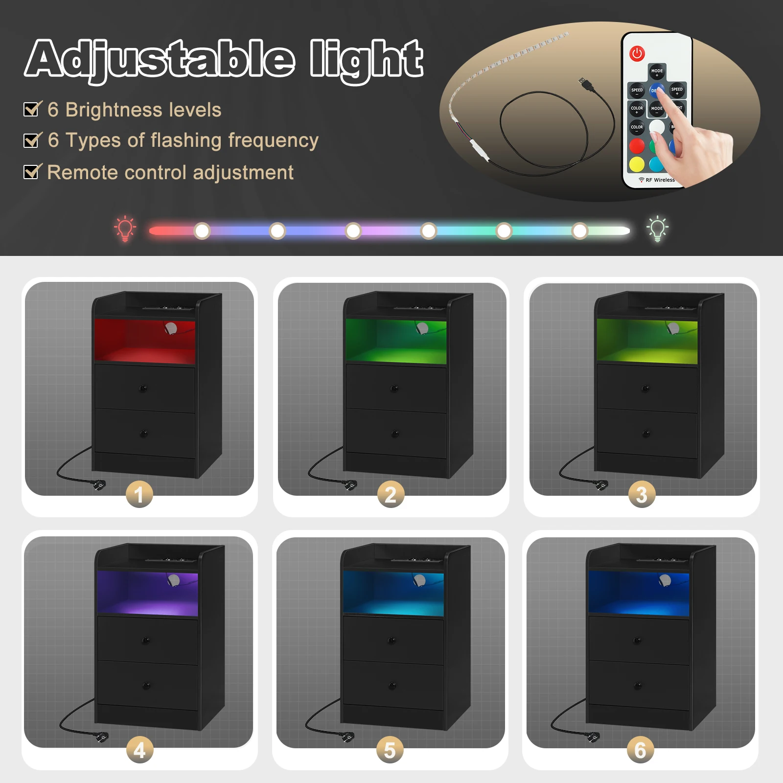 WOLTU Nachttisch, Nachttisch mit Ladestation, USB-Steckdosen, Anschlüsse, Beistelltisch mit LED-Licht, Bettüberzugs-Tisch, Schlafzimmer-Tisch aus Holz – Detail 17