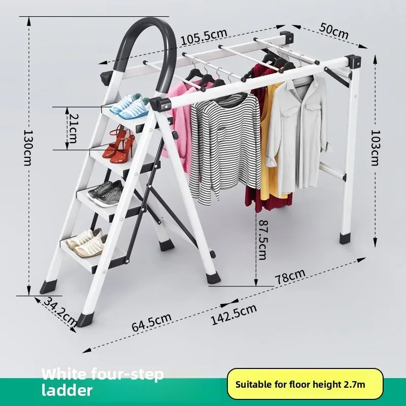 Household Goods Clothes Rack Ladder Household Folding Telescopic Dual-purpose Multifunctional Herringbone Ladder Landing Light.