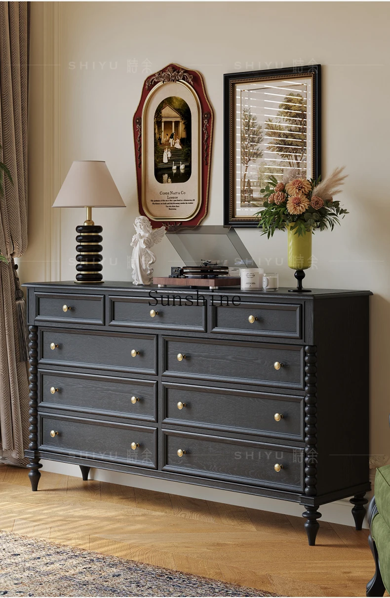 

Big nine chest French retro all solid wood medium ancient style storage simple modern FT