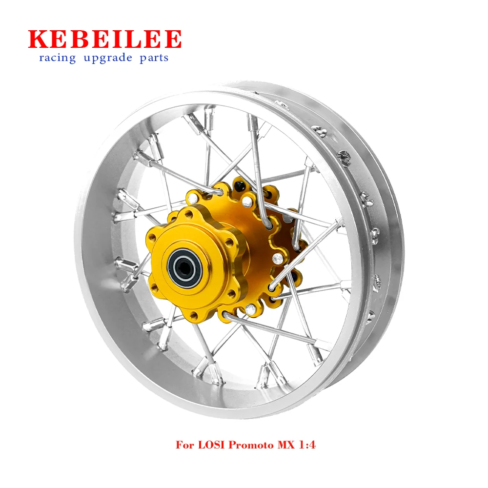 Roda traseira de alumínio KEBEILEE CNC V2 para motocicleta LOSI Promoto MX 1:4 prata