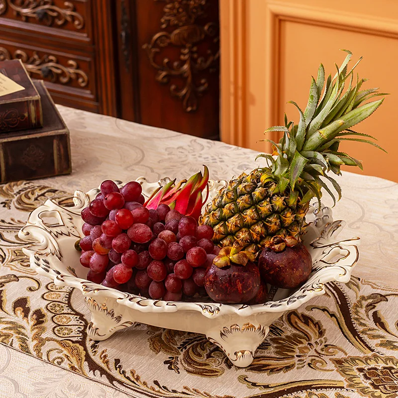 European retro fruit plate light high-end living room coffee household ceramic fruit plate