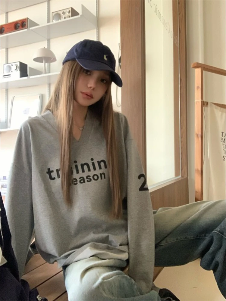 

2024 Autumn and Winter New American Style Simple Sports Leisure Long Sleeve T-shirt Women's Hip Hop Lazy Loose Oversized Tops