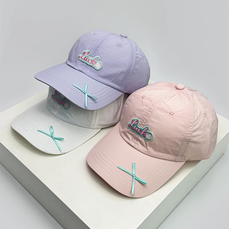 

New Women Dopamine Color Bow Quick Drying Baseball Hats Sweet Breathable Casual Sunshade Outdoor Peaked Caps Versatile Fashion