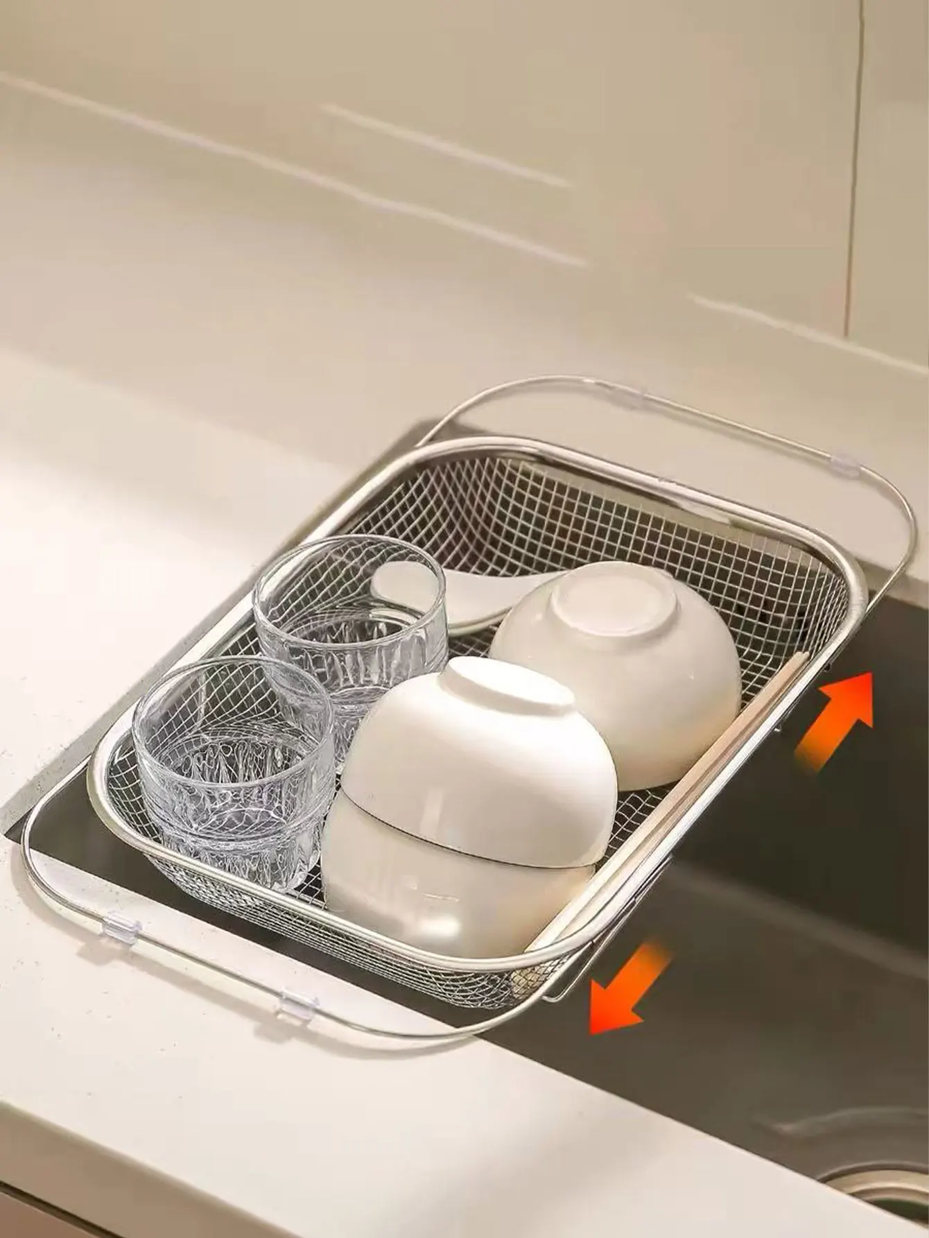 

Retractable Thickened Stainless Steel Sink Drain Basket, Kitchen Household Filter Rack for Washing Vegetables, 1 Piece