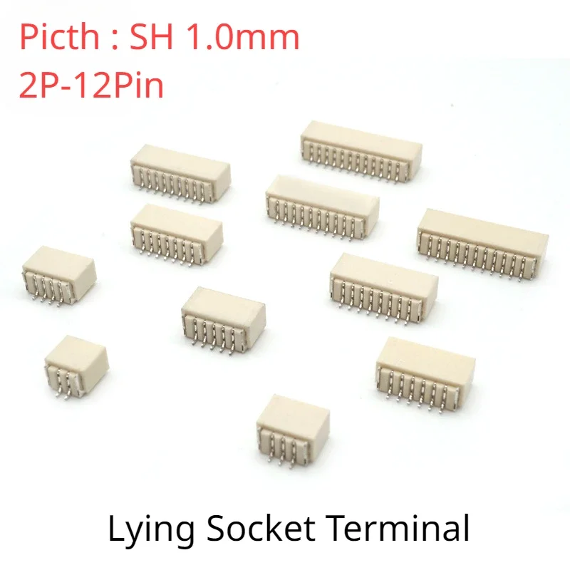 20pcs/Lot Sh1.0mm Pitch 1.0mm Connector 2P/3P/4P/5P/6P/7P/8p-12p Lying Socket Terminal Connector plug