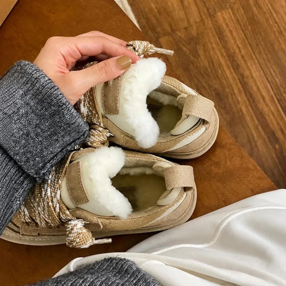 Chaussures décontractées pour femmes, semelle épaisse en EVA, en coton, antidérapantes, protection contre le froid, bottes de neige, chaudes, bout rond, à lacets, chaussures décontractées à plateforme.