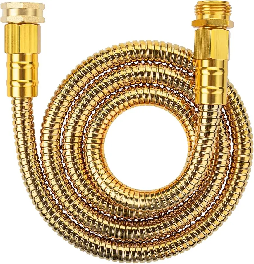 

- Металлический шланг из нержавеющей стали, 5 футов - золото, без изгиба, короткий садовый шланг
