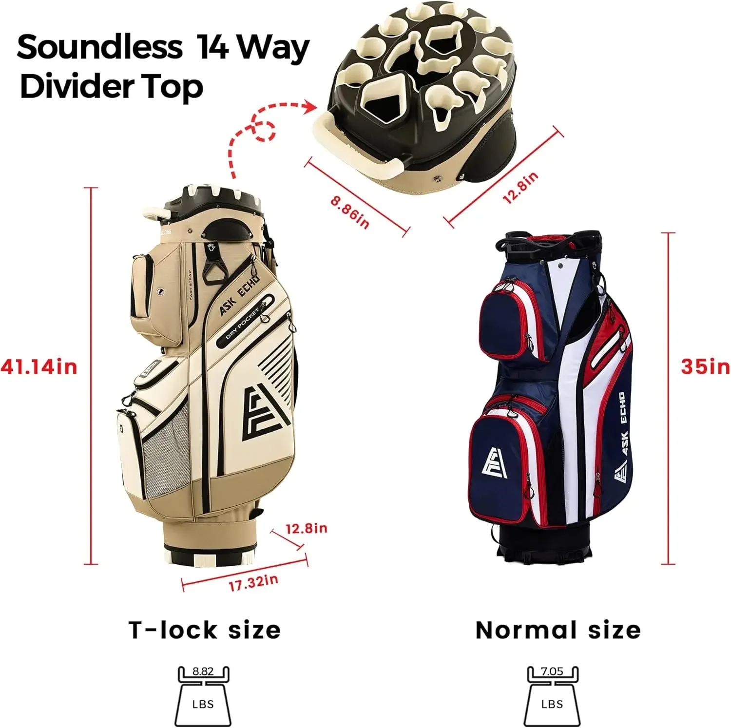 [الأسهم المحدودة! ]حقيبة عربة جولف T-Lock لعام 2024 مع قمة مقسم منظم 14 اتجاهًا، حقيبة عربة مميزة بمقابض وغطاء للمطر، لـ M